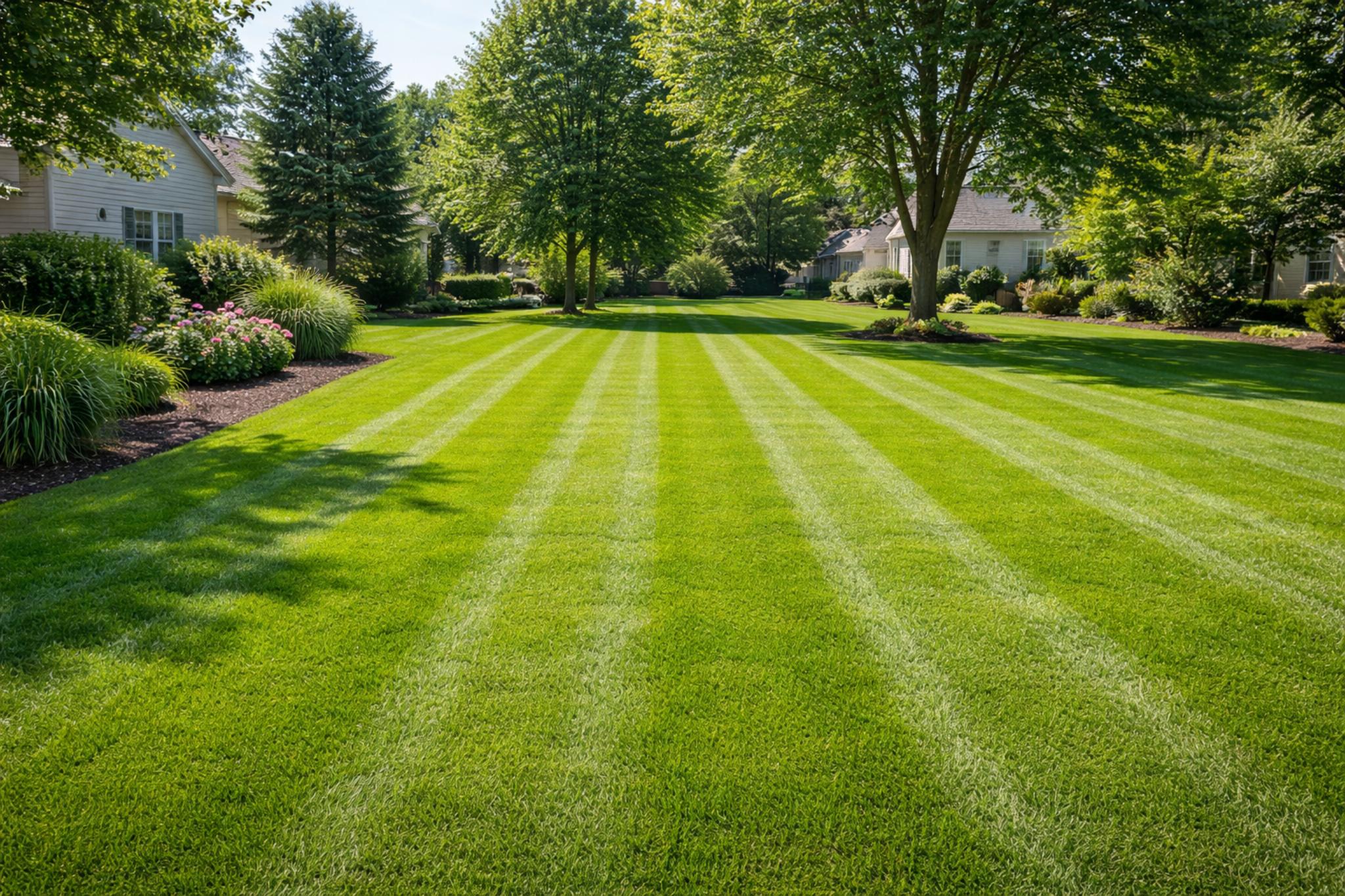 Freshly cut lawn with mowing stripes